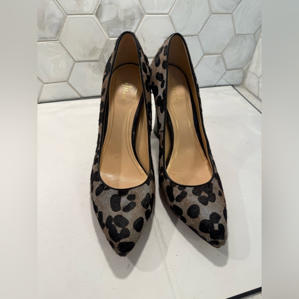 Cole Haan Chelsea Real Cow Fur Block Heel Pump Size 9.5 Leopard Print - Picture 3 of 14